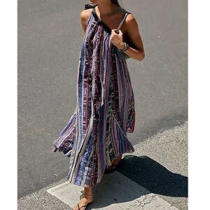Free People Tova One Shoulder Maxi Dress in Deep Ocean Combo